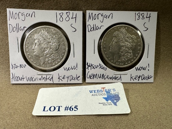 2PC 1884-S MORGAN SILVER DOLLARS