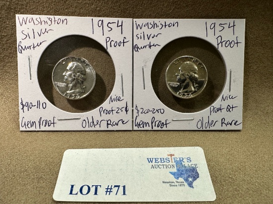 2PC 1954 SILVER WASHINGTON PROOF GEM