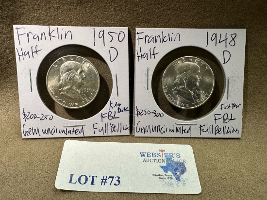 2PC 1948-D AND 1950-D FRANKLIN SILVER HALF DOLLARS