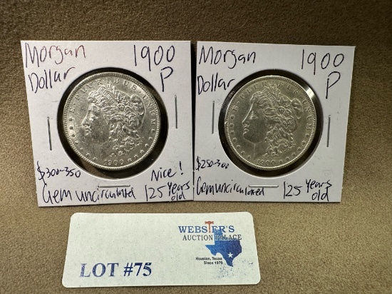 2PC 1900-P MORGAN SILVER DOLLARS