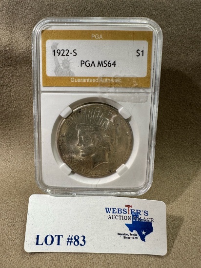 1922-S PGA MS-64 PEACE SILVER DOLLAR