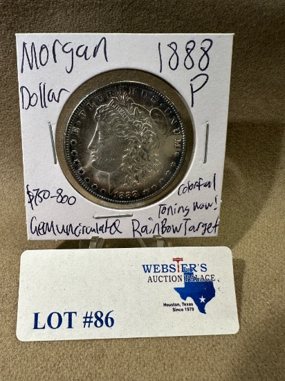 1888-P MORGAN SILVER DOLLAR - RAINBOW TONE GEM