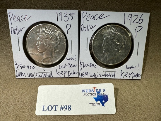 2PC 1926-P AND 1935-P PEACE SILVER DOLLARS - KEY DATES