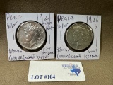 2PC 1921 HIGH RELIEF AND 1926-S PEACE SILVER DOLLARS