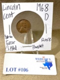 1968-D LINCOLN CENT ERROR CLIPPED PLANCHET