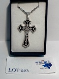14K WHITE GOLD CHAIN W/ 18K WHITE GOLD DIAMOND CROSS PENDANT W/ APPRAISAL
