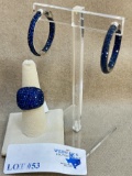 3PC BLUE CRYSTAL EARRING AND RING SET