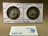 2PC 1954 SILVER WASHINGTON PROOF GEM