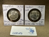 2PC 1948-D AND 1950-D FRANKLIN SILVER HALF DOLLARS