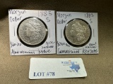 2PC 1883-S MORGAN SILVER DOLLARS KEY DATE