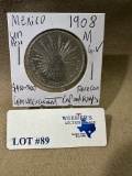 1908-M MEXICO SILVER UN PESO - CAP AND RAYS