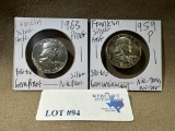 2PC 1959 AND 1963 FRANKLIN SILVER HALF DOLLARS