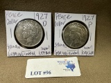 2PC 1927-D AND 1927-D PEACE SILVER DOLLAR - KEY DATE