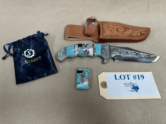 CUSTOM STAUER ENGRAVED KNIFE W/ MATCHING MONEY CLIP