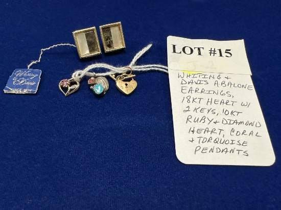 WHITING & DAVIS ABALONE EARRINGS & 3 PENDANTS