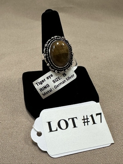 TIGER EYE & GERMAN SILVER RING