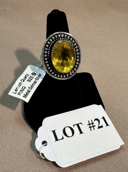 LEMON QUARTZ & GERMAN SILVER RING