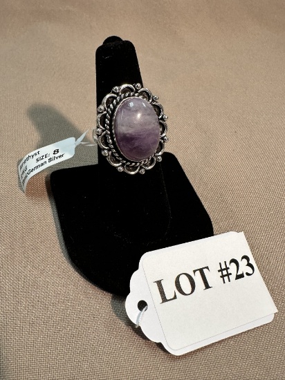 AMETHYST & GERMAN SILVER RING