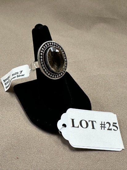 SMOKEY TOPAZ & GERMAN SILVER RING