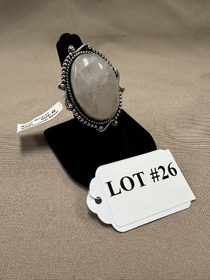 ROSE QUARTZ & GERMAN SILVER RING