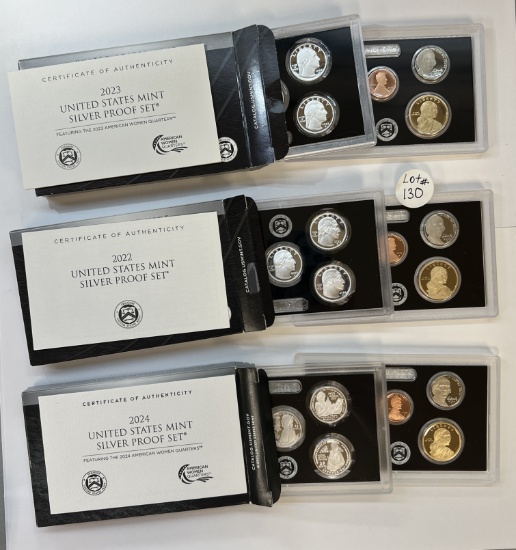 (3) US MINT SILVER PROOF SETS 2022, 2023, 2024