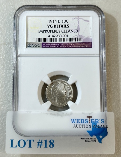 NGC GRADED 1914-D BARBER 10¢
