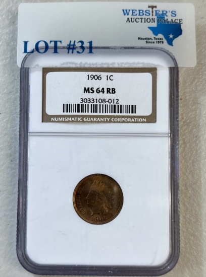 NGC GRADED 1906 INDIAN HEAD 1¢