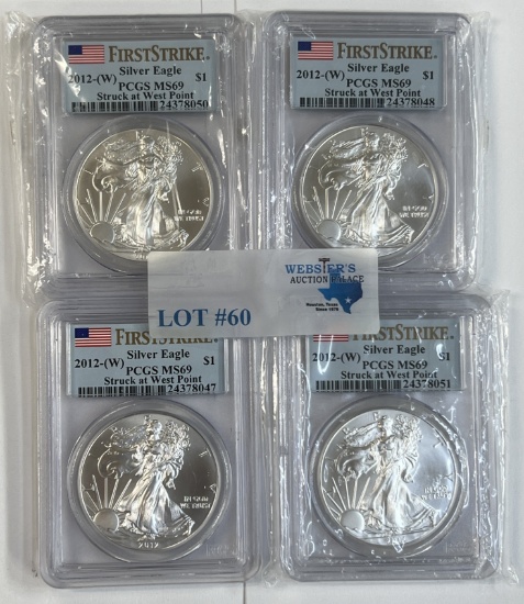 (4) 2012-W PCGS GRADED SILVER EAGLE COINS