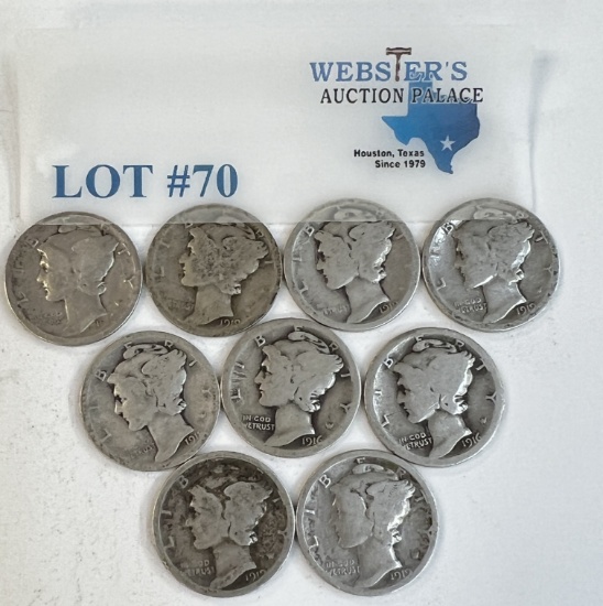 (9) 1916-1919 SILVER DIMES
