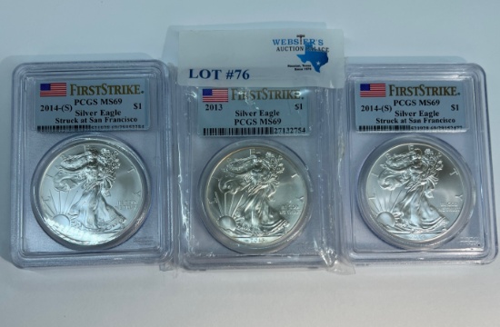 (3) PCGS GRADED  SILVER EAGLE COINS