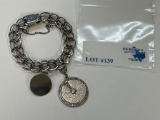 STERLING SILVER CHARM BRACELET W/ 2 CHARMS