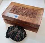 ROSEWOOD BOX & BEADED COIN PURSE