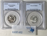 (2) PCGS GRADED COINS 1938-D BUFFALO NICKEL & 1955-S DIME