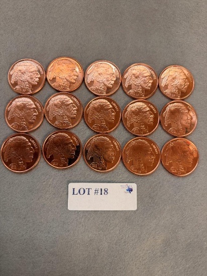 (15) ONE OUNCE COPPER BUFFALO NICKEL MEDALLION