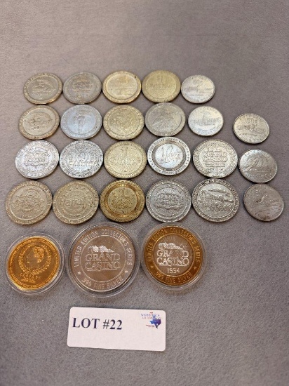 VINTAGE GAMING TOKENS & (2) .999 FINE SILVER