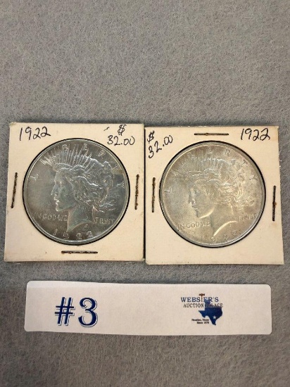 (2) 1922 PEACE DOLLARS