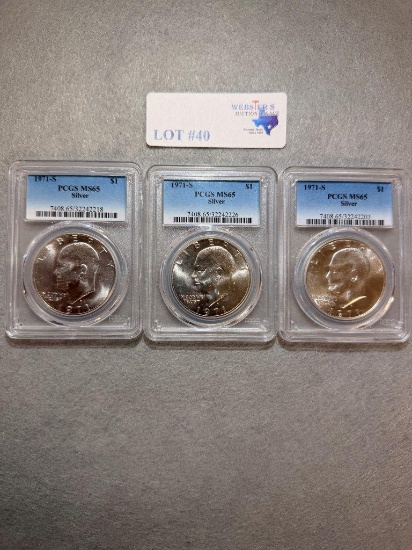 (3) GRADED PCGS MS65 1971-S GRADED SILVER DOLLARS