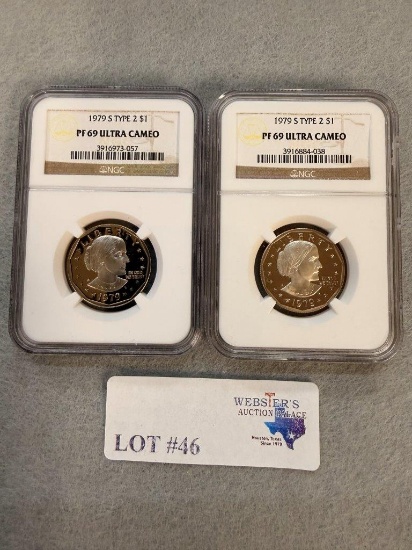 (2) GRADED PCGS 1979-S TYPE 2 ONE DOLLAR COINS