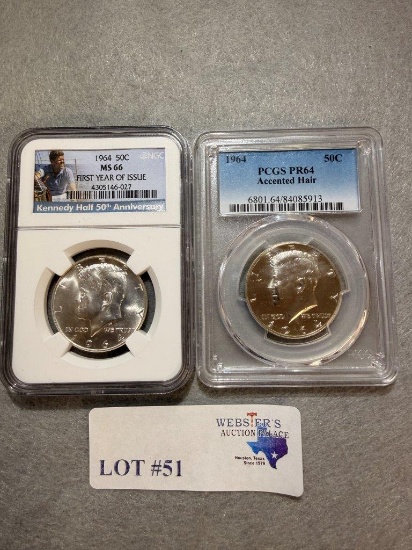 (2) GRADED 1964 HALF DOLLARS