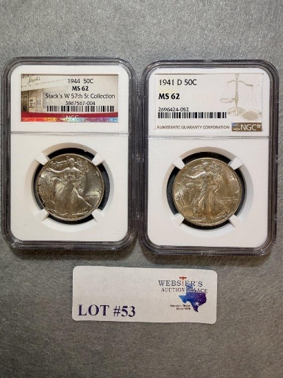 (2) NGC GRADED MS62 HALF DOLLARS
