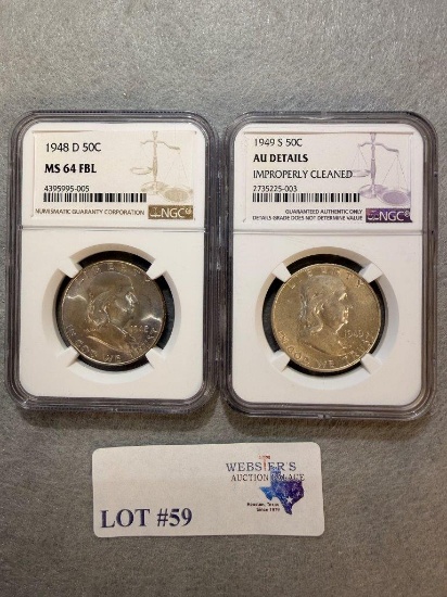 (2) NGC GRADED HALF DOLLARS 1949-S &  1948-D