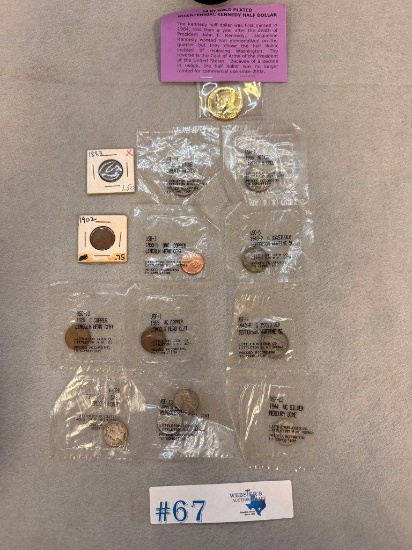 1940’S NICKELS & DIMES, BICENTENNIAL 24 KT HALF DOLLAR, PENNIES