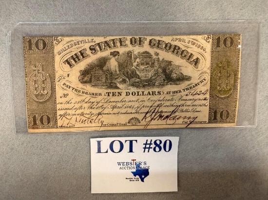 STATE OF GEORGIA 1864 10 DOLLAR NOTE