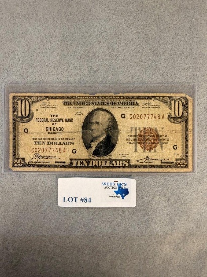 1929 $10 GOLD CHICAGO NOTE