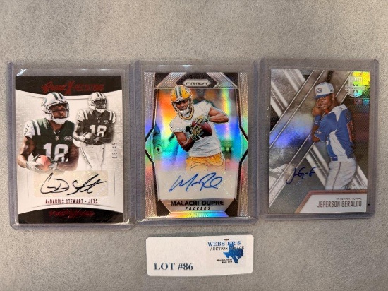 (3) SIGNED CARDS. AADARIUS STEWART 13/49, MALACHI DUPREE, JEFFERSON GERALDO