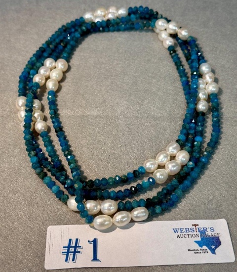 FRESHWATER PEARL & APATITE 72" NECKLACE