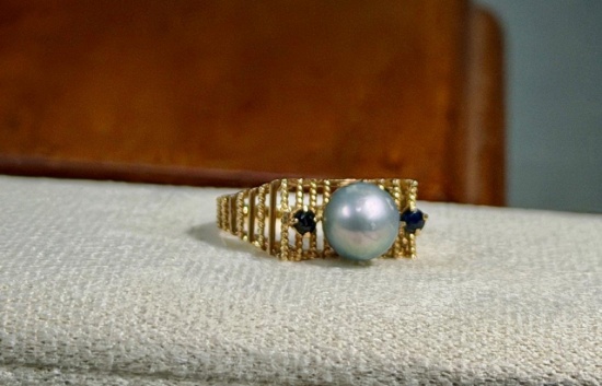 18K YELLOW GOLD RING W/ TAHITIAN PEARL