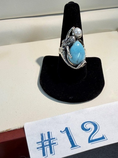 STERLING SILVER LARIMAR MERMAID RING