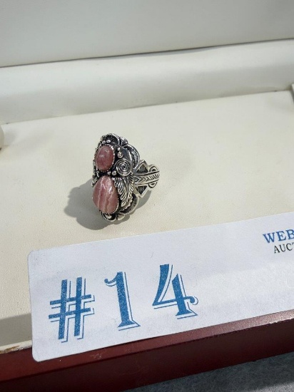 STERLING & PINK AGATE RING