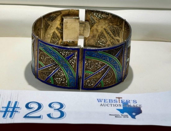 VINTAGE STERLING & CLOISONNE BRACELET
